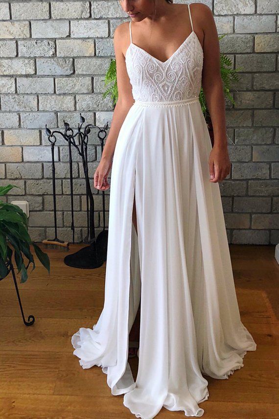 Bridal Dress, Ivory Wedding Gown, Boho Wedding Dress, Open Back Wedding Dress, B...