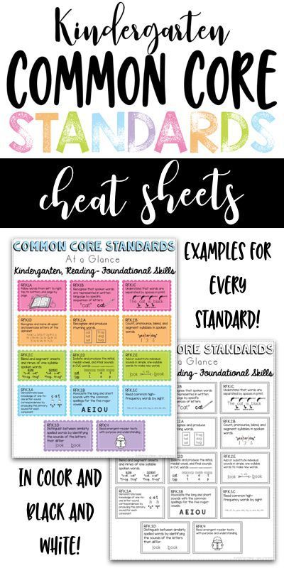 Kindergarten Common Core Standards Cheat Sheets Homeschool