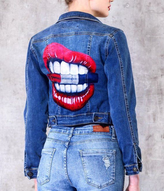 Red Lips Custom Denim Jacket Jackets Denim Jean Jacket Styles