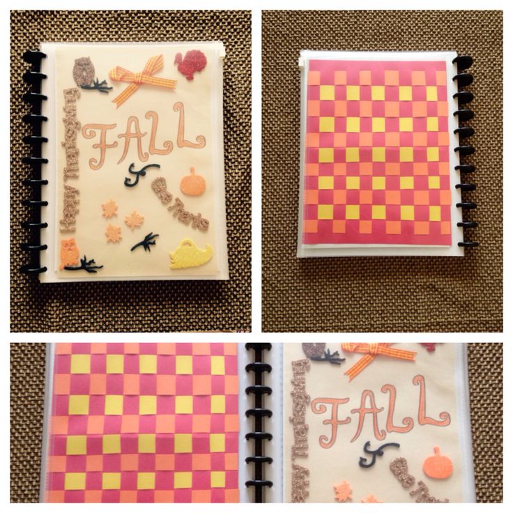 DIY Planner! I thought it would be fun to have a planner that I could redecorate for every season, so I purchased from Staples the arc series loose-leaf weekly/monthly planner refill, the 1" arc disks for the binding, and the poly zip pockets to use as the covers of the planner. This way I could decorate paper and slip it into the poly zip pocket to create the front and back covers. I also put some thin cardboard in the pocket to make it sturdier. Good fall craft and later on a Christmas craft!