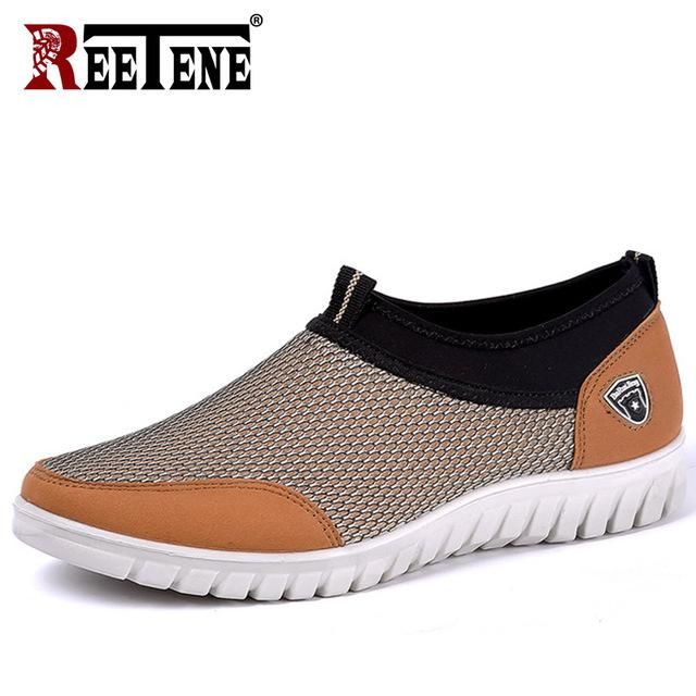 Mens Leather Casual Shoes Breathable Slip On Shoes 2019 Summer Mesh Flat Loafers