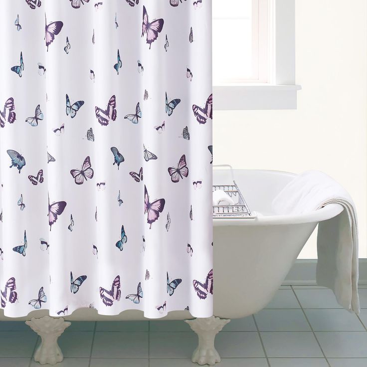 Butterfly Shower Curtain | Butterfly shower curtain, Purple shower