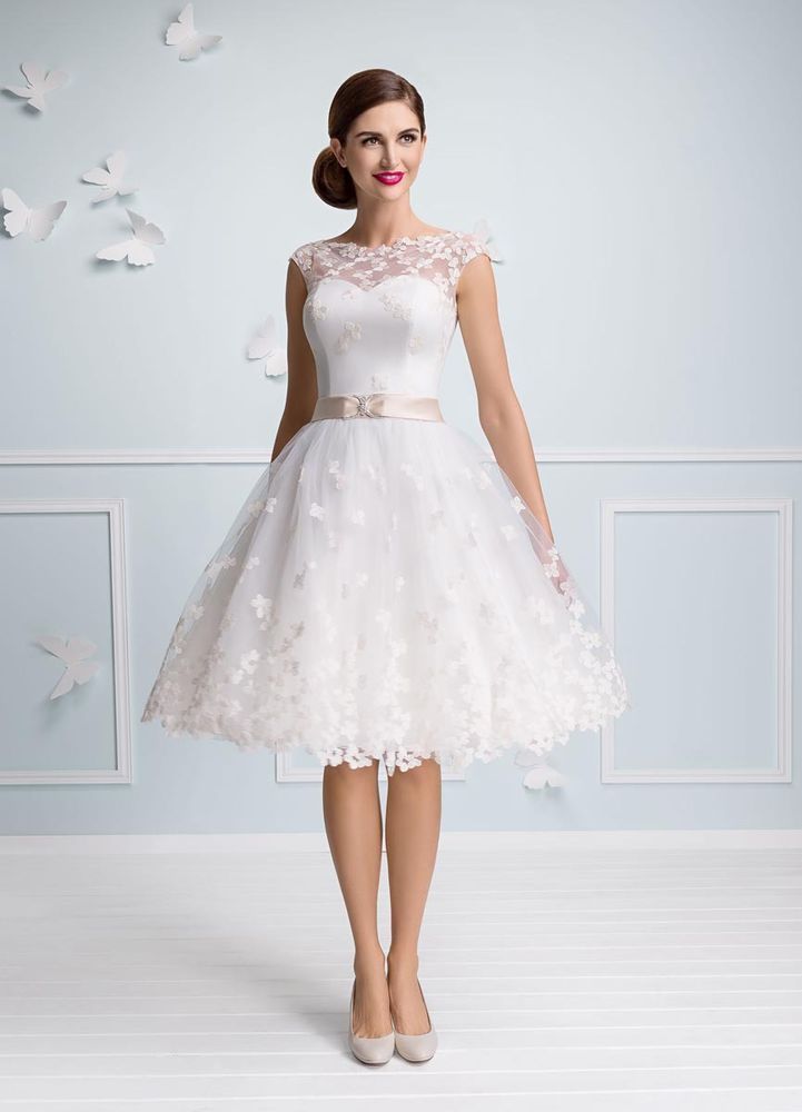 Organza Boat Neck Short A Line Wedding Dress Made To Measure For