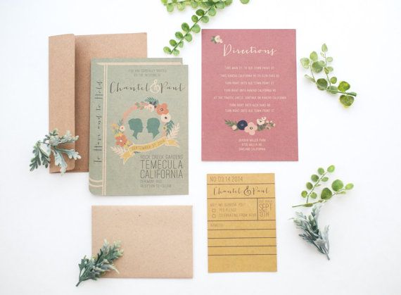 159 Best Book Inspired Weddings Images On Pinterest Brides Library Book Wedding Invitation Set By Yesdearstudio On Etsy