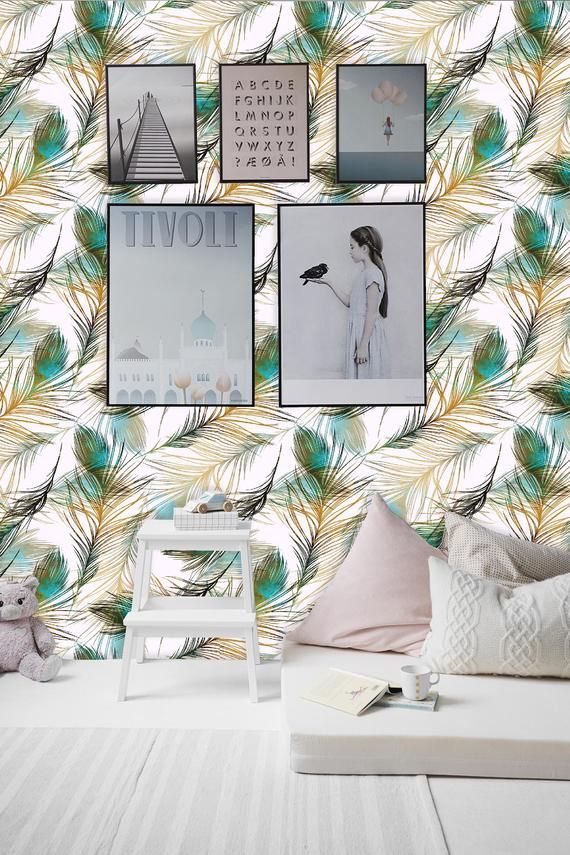 Removable Wallpaper Mural Peel /& Stick Peacock Feathers