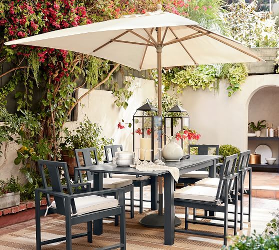 Rectangular Market Umbrella Solid Potterybarn Outdoor Dining Table Patio Chairs Patio Dining Table, Dining Patio Sets With Umbrella
