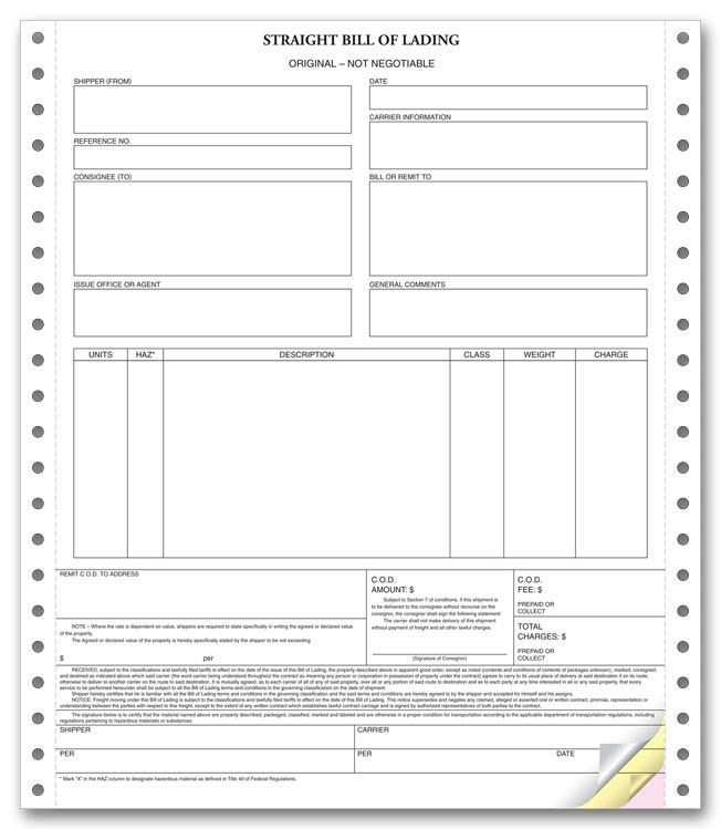 Blank Bill Of Lading Form Template Bill Of Lading Sample, Printable