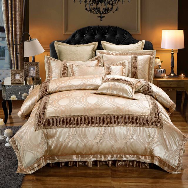 Golden Luxury Royal Jacquard Duvet Cover 6pcs Bedding Set King Amp Queen Size Home Garden B Sets Bed Duvet Bedding Sets Queen Size Bed, King Bedspread On Queen Bed