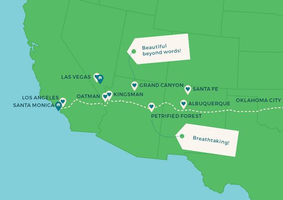 Custom USA Road Trip Map Route - F94c0c3a6ccafd1b8aae231c32e6dd02