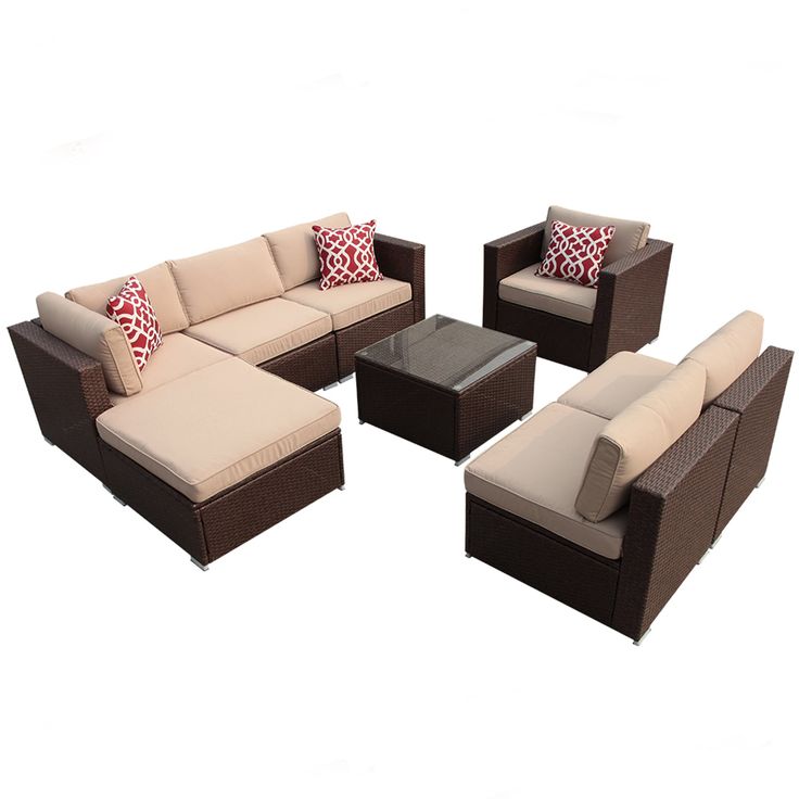 Super Patio 8pc Outdoor Rattan Sectional Furniture Set With Beige Seat And Back Cushions Aluminum Frame Es Sets Outdoor Rattan Sectional Furniture Set, Super Patio Outdoor Furniture