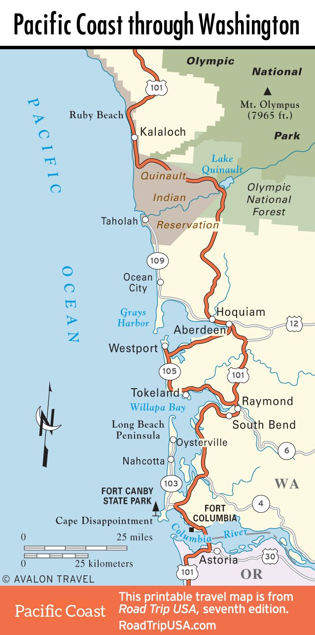 Map of Pacific Coast through Southern Washington Coast. | Washington