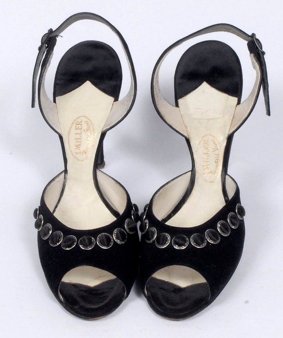 Vintage 50s Shoes Black Pumps Suede Vintage 50s Shoes Black Pumps Suede Stilettos Slingback P Toe S