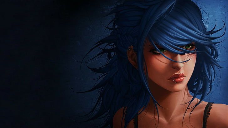 Blue hair anime woman