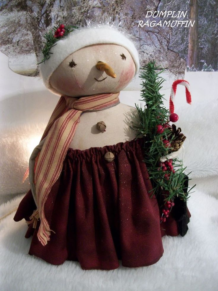 Primitive Christmas Craft Ideas Part - 33: Primitive Snow Doll, Folk Art Christmas Collectible By Dumplinragamuffin