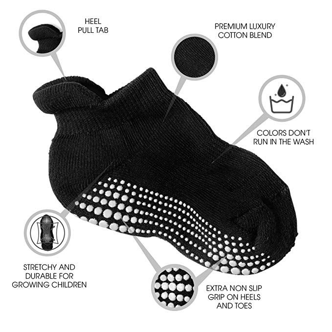 6 Pairs Baby Toddler Infant Newborn Kids Boys Girls Non Slip//Anti Skid LA Active Athletic Crew Grip Socks