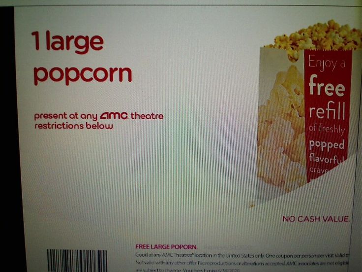 Amc 1 Large Popcorn Expires 06 30 2021 In15 Months E Delivery With Free Refills Amc