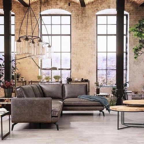 Distressed Leather Corner Sofa Industrial Decor In A Loft Setting Furniture Style Home Leather Corner Sofa Furniture, Distressed Leather Sofa With Chaise