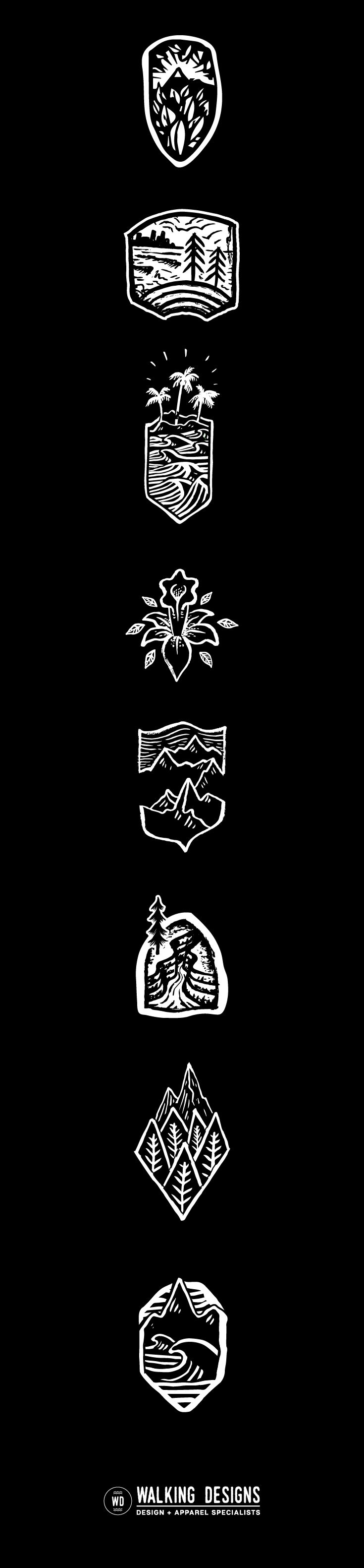 Icons, Logos, Apparel Designs, Illustration Work, Tropical Designs, Mountain Des...