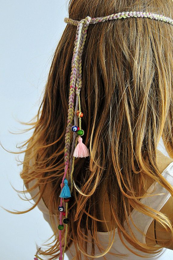 Handmade Crochet Headband Boho style Hair Accessories Hippie Chic 4 strands