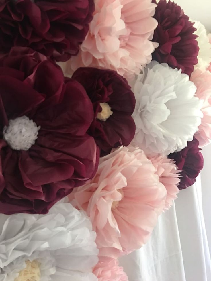 Burgundy and Blush Paper Flower Backdrop for Weddings Baby or