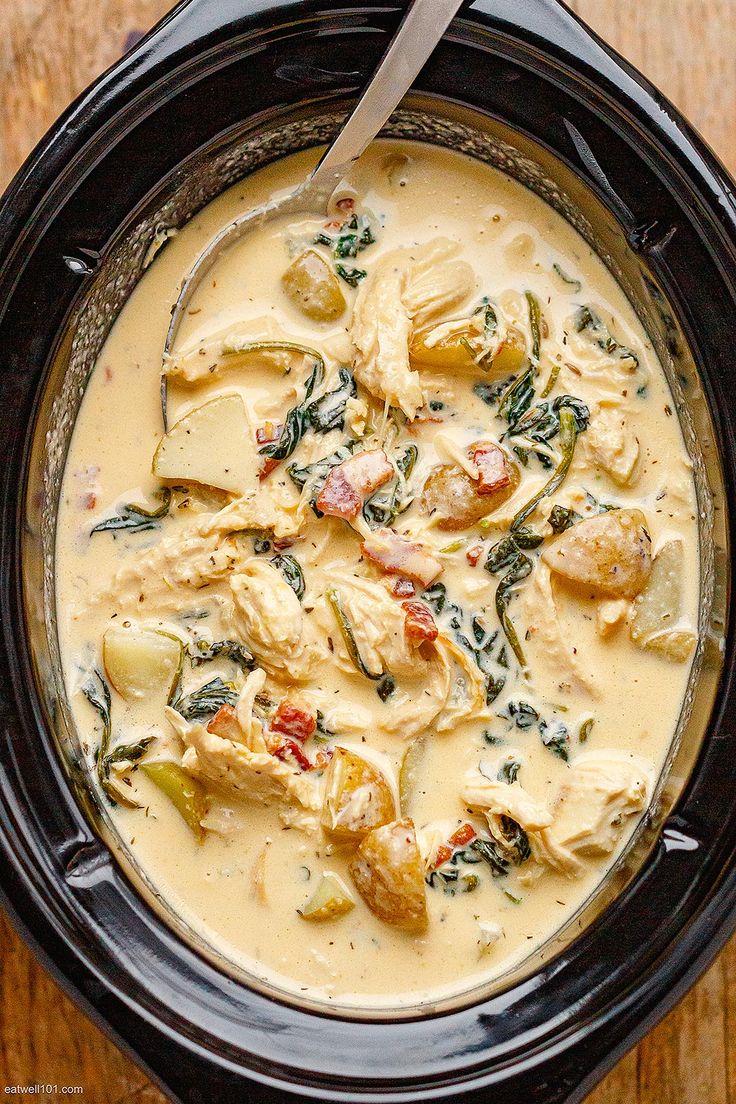 Slow Cooker Creamy Chicken Soup with Spinach Potato