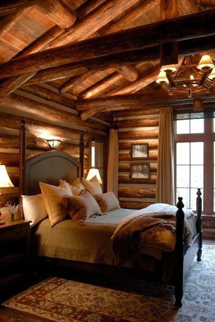 modern rustic log cabin - love this cabin bedroom! | charmed