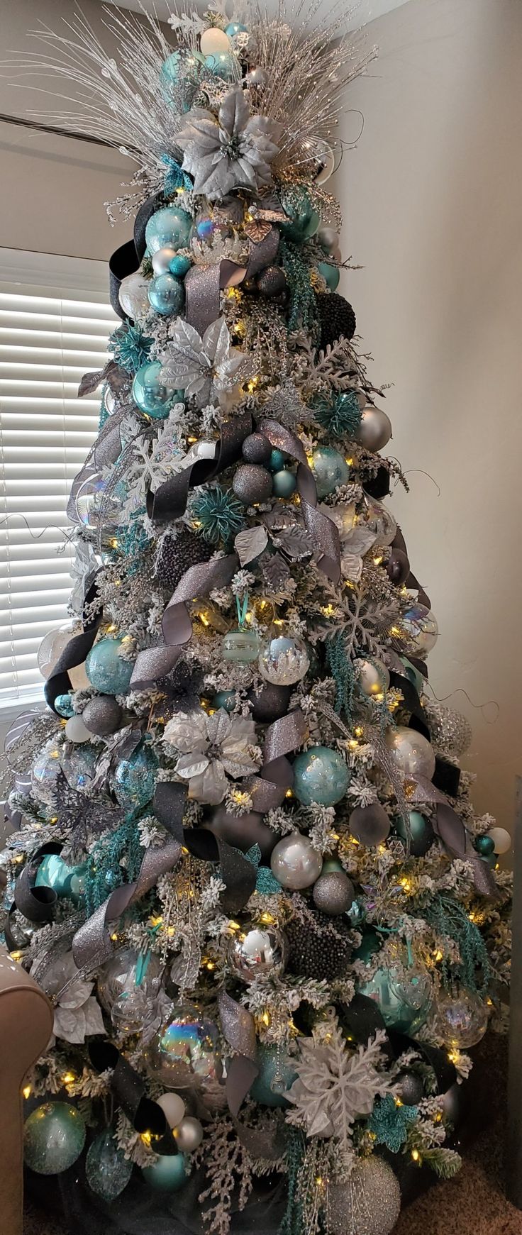 white christmas tree with blue and silver decorations white christmas tree with blue and silver decorations