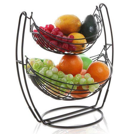 2 Tier Metal Fruit Basket Double Hammock Kitchen Produce Metal Fruit Basket Double Hammock
