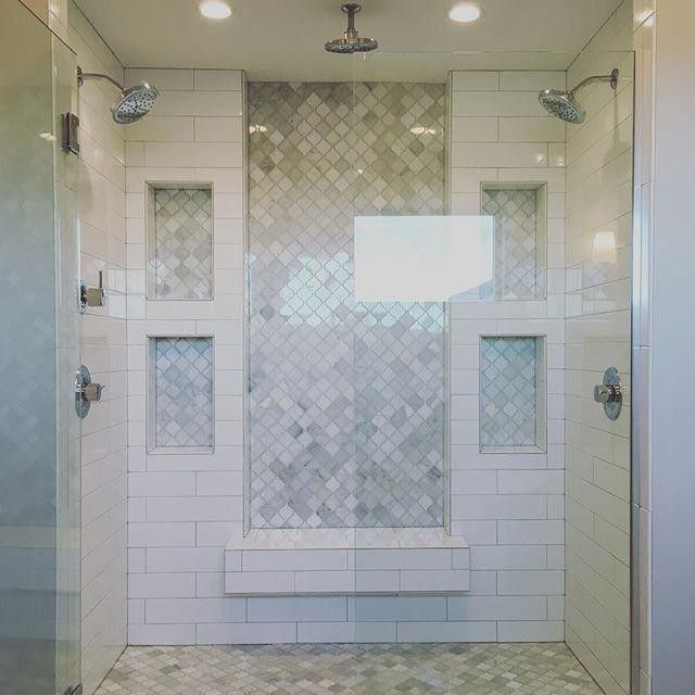 Love Inset Marble Subway Tile And White Double Shower Love Inset Marble Subway Tile And White Double Shower Floor A B O D E In 2018 Pinterest Bathroom Master