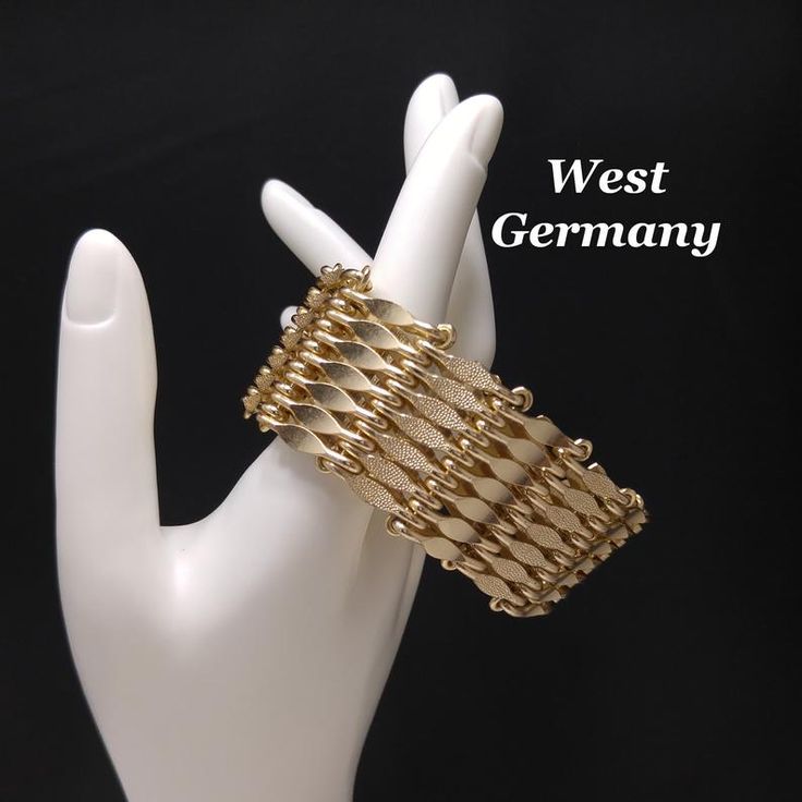 Gold Tone West Germany Wide Woven Bracelet 1950s Vintage Jewelry