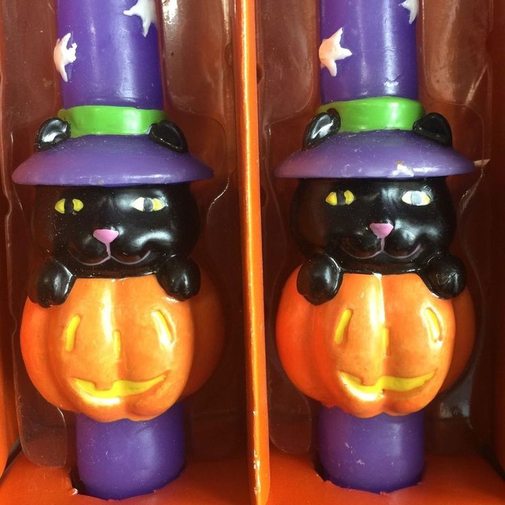 Vintage Halloween Candles Black Cat Pumpkin Witches Hat Taper American