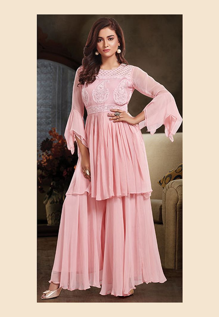 Light Pink Georgette Sharara Suit 172939 | Party wear indian dresses, Sharara designs, Kurti