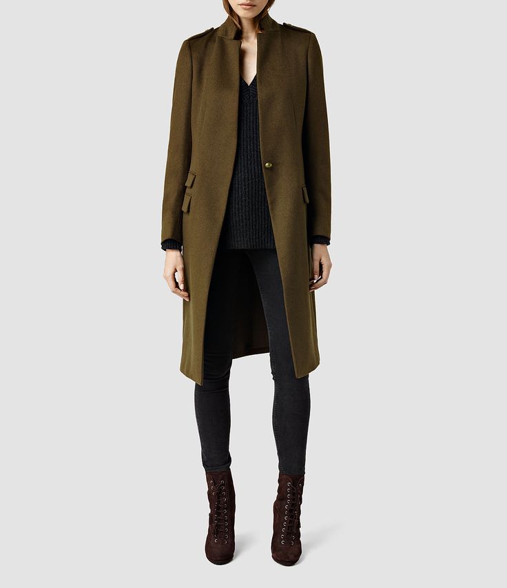 Olive wool coat womens sale