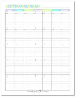 Blank monthly calendar printable with the weeks starting on Sunday. In a portrait layout with lined boxes.