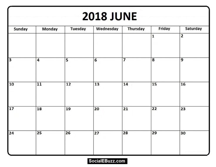 June 2018 Calendar With Holidays - FREE DOWNLOAD