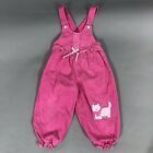Vintage 90s Toddler Girl 4T Bright Pink Corduroy Ruffle Hem Overalls w/Kitty Cat...