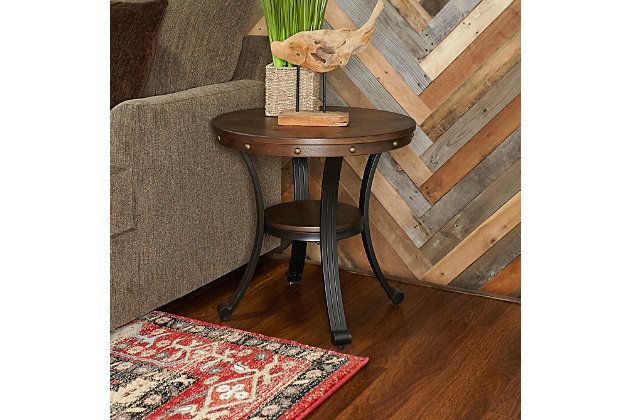 Transitional Owens Side Table Ashley Furniture Home Round Wood Accent Metal End Tables Table Ashley Furniture Home, Powell Owens Metal And Wood Round Coffee Table