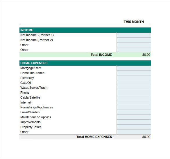 simple monthly budget template excel