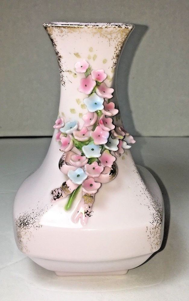 Vintage Lefton China Vase Pink w Gold Accents and Applied fb69f5b87d0d2790d8a2afd610fd4ab4