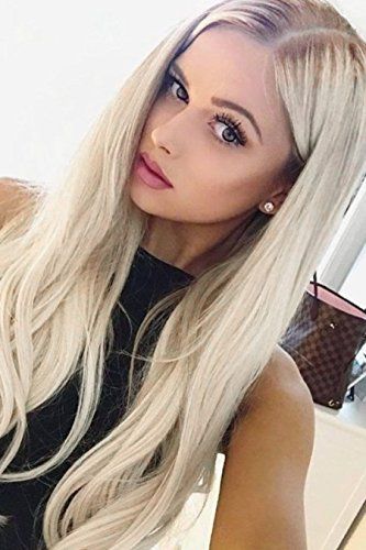 EEWIGS Blonde Wigs for Women Lace Front Wigs Synthetic Platinum Blonde Dark Brown Root Ash Blonde Ombre 2 Tone Color