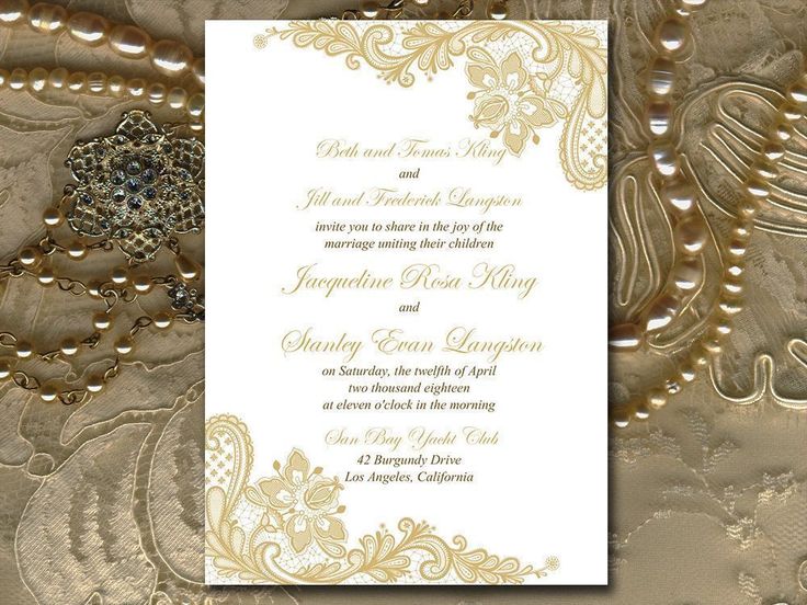 Gold Wedding Invitation Template Printable, Gold Lace Invitation, DIY Wedding Printable, Microsoft Word Template, Instant Download Invite by PaintTheDayDesigns on Etsy #weddinginvitationwording