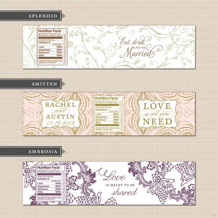 Word <strong>Template</strong> for <strong>Water bottle</strong> labels, <strong>template</strong> 7" x 2" Wedding water bottle label template