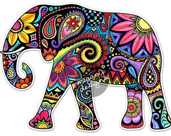 Elephant Car Decal Colorful Design Bumper Sticker Laptop Decal Pink Green Teal Yellow Jungle Flowers Cute Car Decal Hippie Boho Tribal