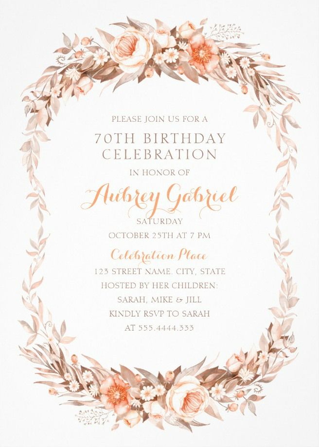floral adult 70th birthday invitations elegant fall 70 birthday invitation template