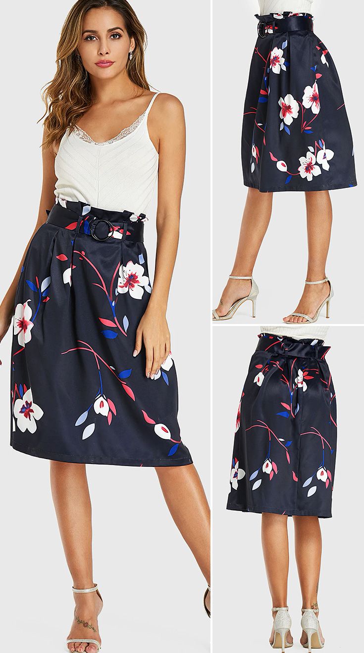 Royal Random Floral Print Belt Design Skirt - US$19.99 -YOINS in 2020 | Fashion, Pinterest fashion, Skirt fashion