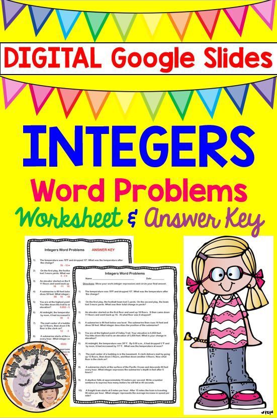 Integers Word Problems DIGITAL for Google Slides Worksheet