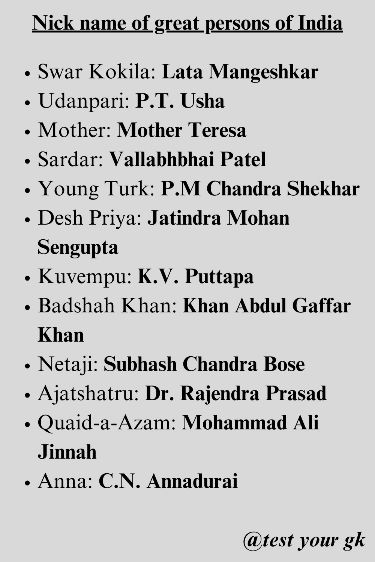Nick Name Of Great Persons Of India Part 4 In 2024 General Knowledge nick-name-of-great-persons-of-india-part-4-in-2024-general-knowledge