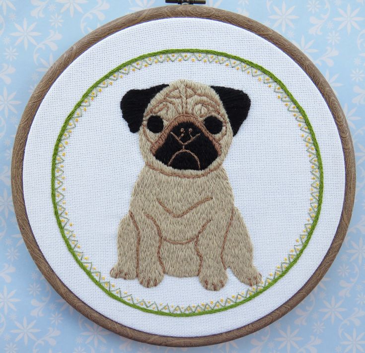 Pug Hand embroidery pattern Dog sewing patterns, Hand