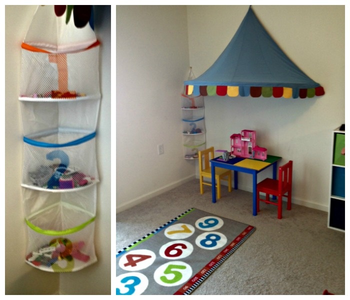 playroom makeover! lego corner. ikea rug, canopy, kids table and