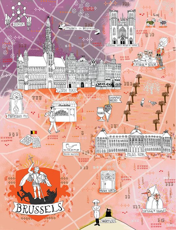 brussels illustrated map of brussels belgium